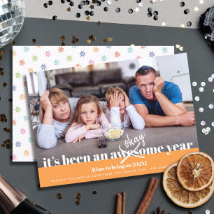 Tarjeta Festiva Bien Año Nuevo Moderno Negrita Negrita Naranja de 