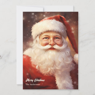 Tarjeta Festiva Bienvenida al clásico Santa Claus gorra rojo sonri