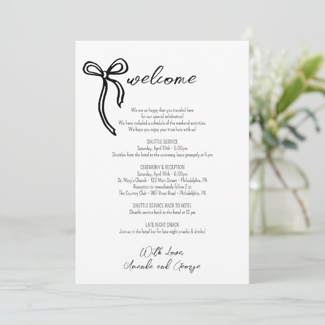 Tarjeta Festiva Bienvenida boda Itinerario mano ilustrada arco (Anverso de pie)