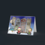 Tarjeta Festiva Bienvenida de Snowman<br><div class="desc">Un diseño divertido para todos los Navidades es mi diseño "Bienvenida a Snowman". El diseño incluye a los elfos y los hombres de nieve fuera de las casas de la ciudad, que acogen a todos. El diseño fue creado por Sketchart26 usando obras de arte de Trina Clark & Digi Web...</div>