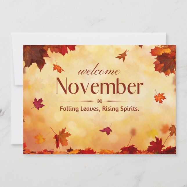 Tarjeta Festiva Bienvenido noviembre otoño (Anverso)
