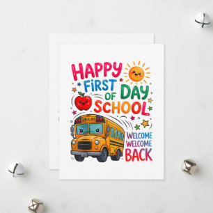 Tarjeta Festiva Bienvenidos de vuelta a la escuela Feliz primer dí