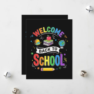Tarjeta Festiva Bienvenidos de vuelta al colegio niños maestro pri