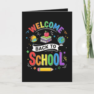 Tarjeta Festiva Bienvenidos de vuelta al colegio niños maestro pri
