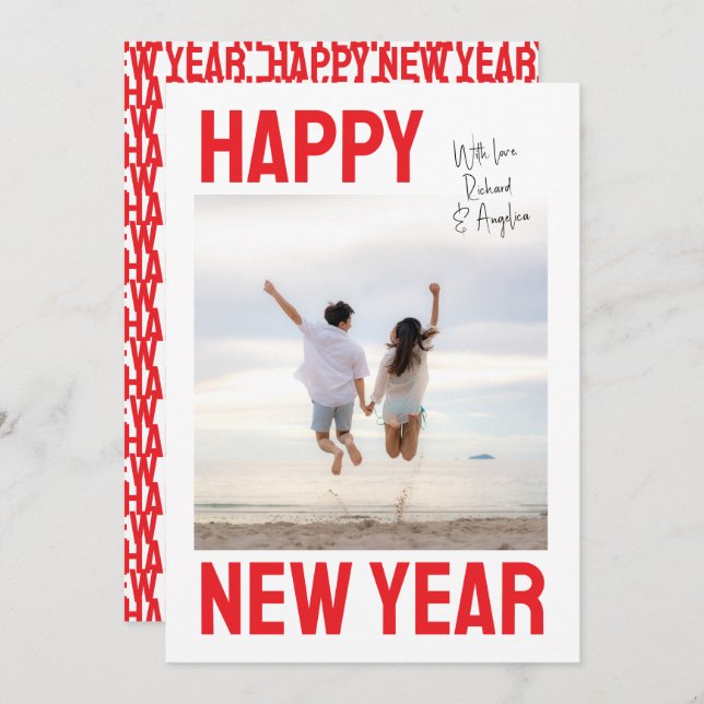 Tarjeta Festiva Big, Bold Happy New Year Single Photo (Anverso / Reverso)