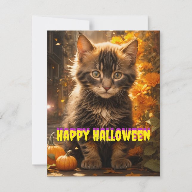 Tarjeta Festiva Big City Halloween Kitty (Anverso)