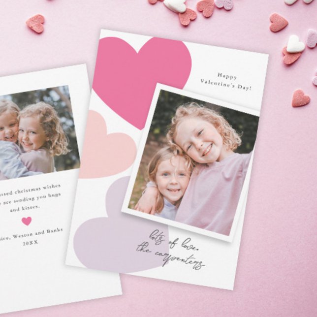 Tarjeta Festiva Big Hearts Photo Valentine (Big Hearts Modern 2 photo Valentine's Day Card.)