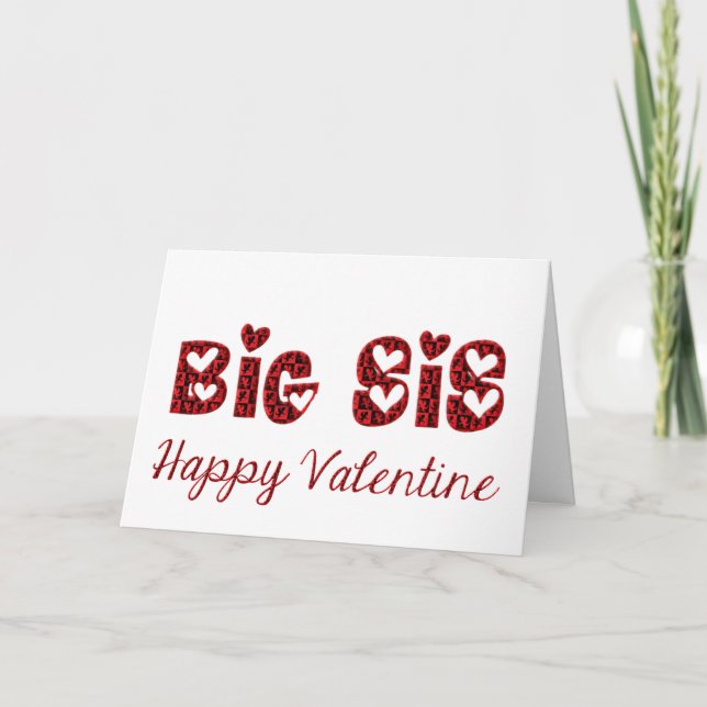 Tarjeta Festiva Big Sis I Love You Cute Cupid Typography Valentine (Anverso)