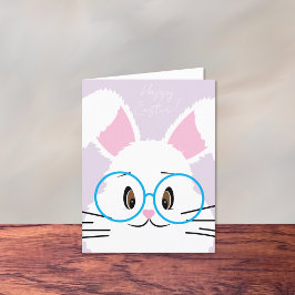 Tarjeta Festiva Big White Bunny Face Happy Easter Card