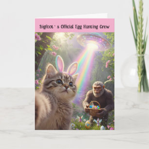 Tarjeta Festiva Bigfoot OVNI Pascua Gatito Divertido Selfie