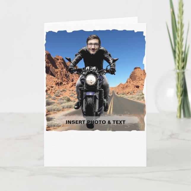 Tarjeta Festiva Biker Motorcycle Road - Inserte su foto y texto - (Anverso)