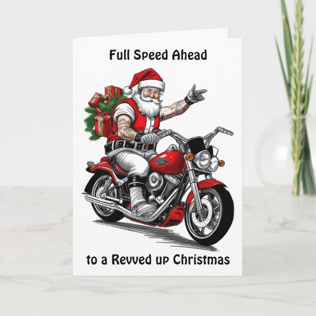 Tarjeta Festiva Biker Santa Claus (Anverso)