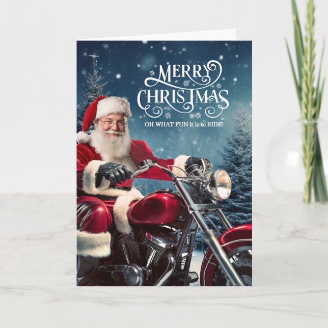 Tarjeta Festiva Biker Santa Navidades con minas de invierno (Anverso)