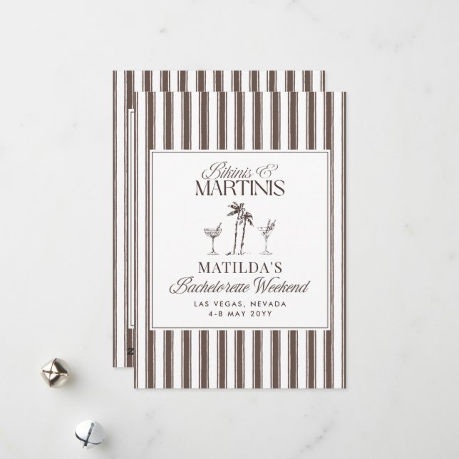 Tarjeta Festiva Bikinis y martinis Elegante soltera vintage (Anverso/Reverso In Situ)