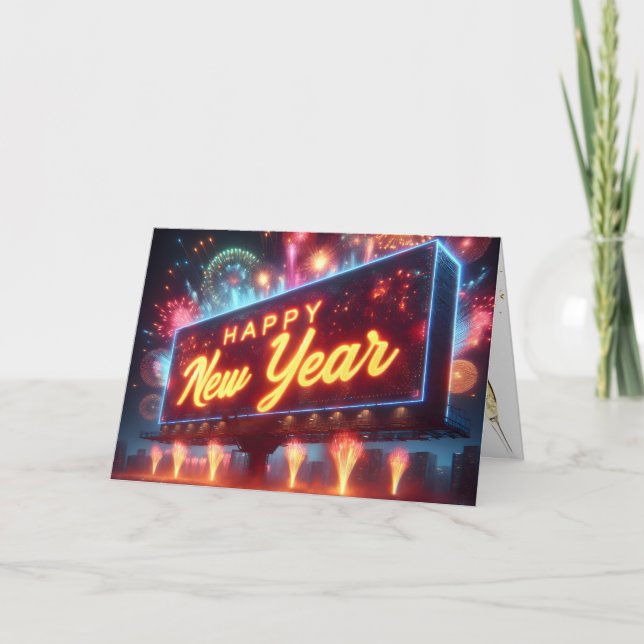 Tarjeta Festiva Billboard de Año Nuevo Neon (Anverso)