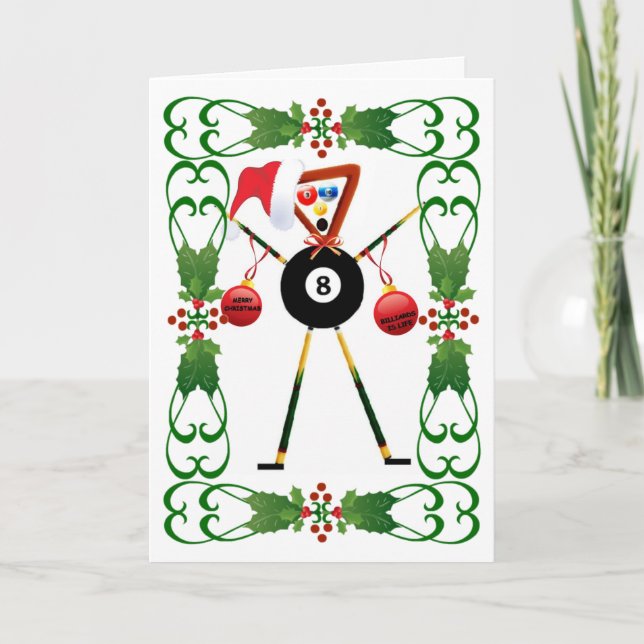 Tarjeta Festiva Billiards Cartoon Christmas (Anverso)