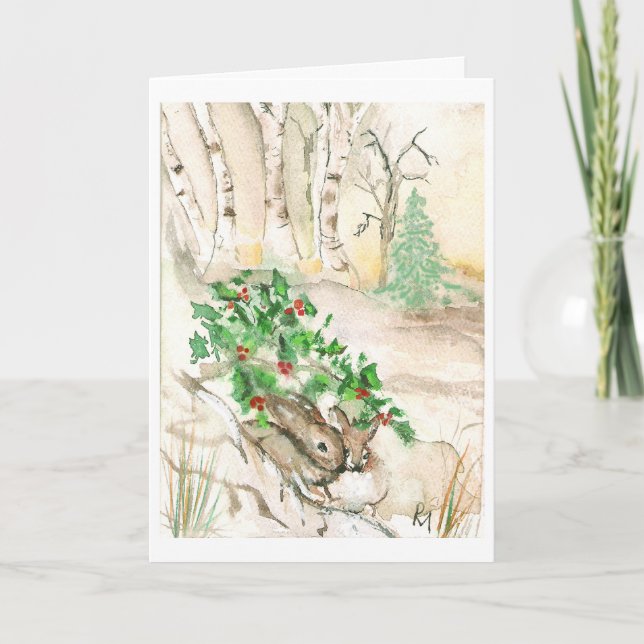 Tarjeta Festiva Birch Bunnies (Anverso)