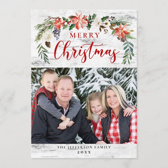 Tarjeta Festiva Birch Merry Christmas Holidays PHOTO Greet Card (Anverso)