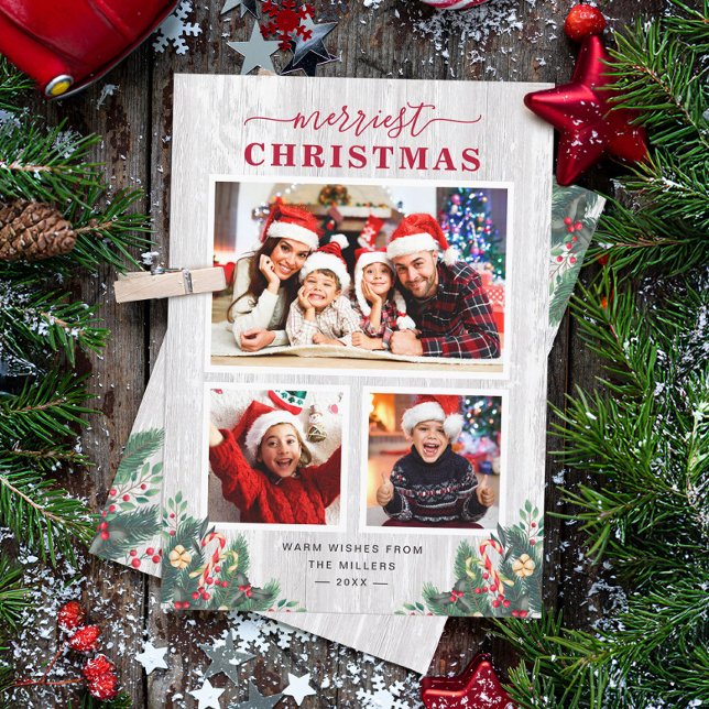 Tarjeta Festiva Birch Rústica Mistletoe Merriest Navidades 3 Foto (Subido por el creador)