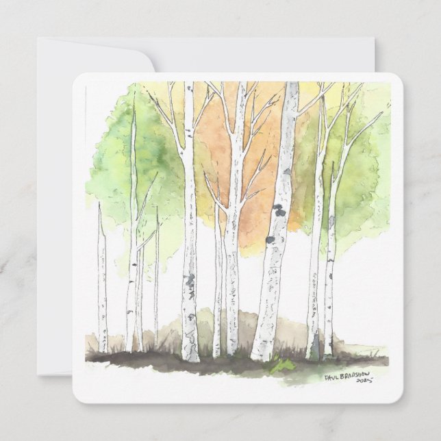Tarjeta Festiva Birch tree stationary (Anverso)