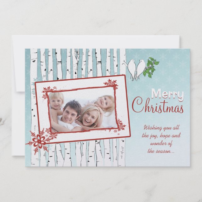 Tarjeta Festiva Birch Trees Pájaros Blancos Festividades de Cereza (Anverso)