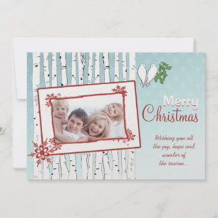 Tarjeta Festiva Birch Trees Pájaros Blancos Festividades de Cereza