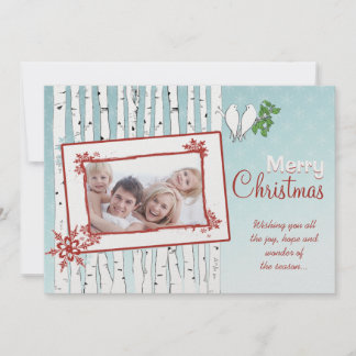 Tarjeta Festiva Birch Trees Pájaros Blancos Festividades de Cereza