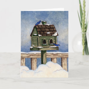 Tarjeta Festiva Birdhouse del invierno