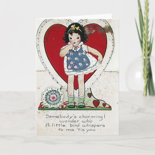 Tarjeta Festiva Birdie, una Chica de San Valentín vieja, me dijo (Anverso)
