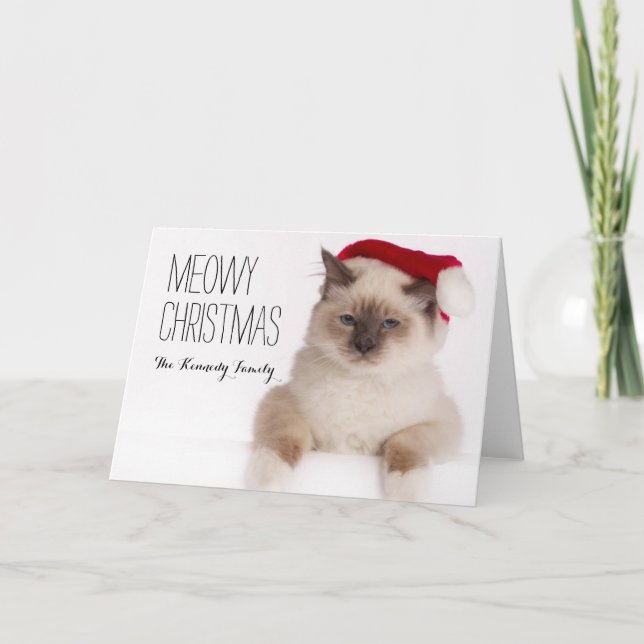 Tarjeta Festiva Birman Cat Santa (Anverso)
