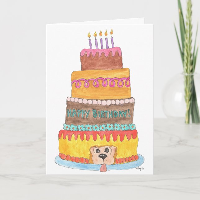 Tarjeta Festiva Birthday Cake with Dog (Anverso)