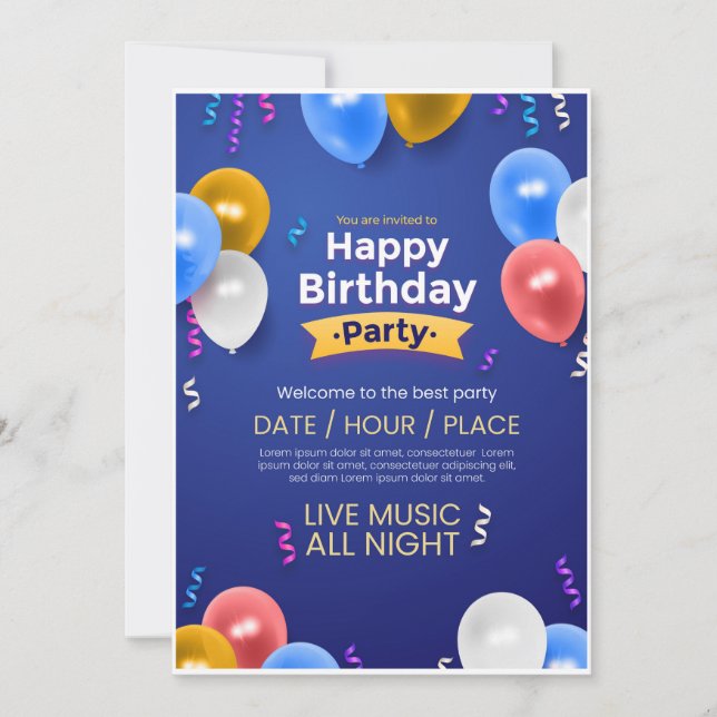 Tarjeta Festiva Birthday party invite (Anverso)