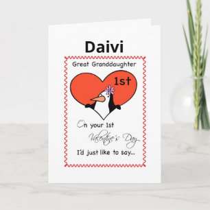 Tarjeta Festiva Bisnieta Pingüino del Día de San Valentín 1er Pers