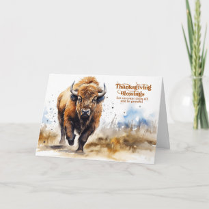 Tarjeta Festiva Bisonte Americano de Acción de Gracias Acuarela