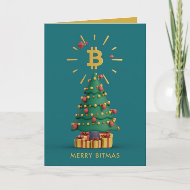 Tarjeta Festiva Bitcoin Merry Bitmas Cryptocurrency Navidades (Anverso)
