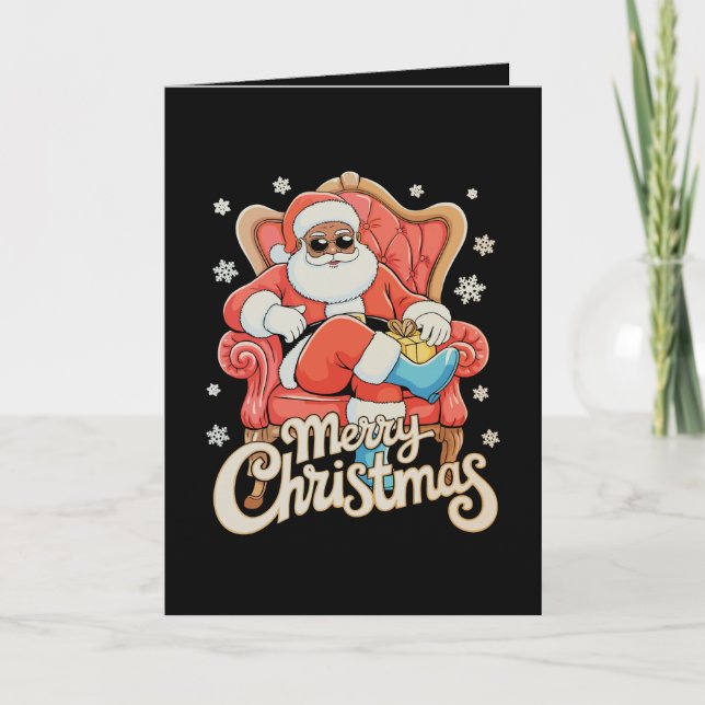 Tarjeta Festiva Black African American Santa Christmas Xmas (Anverso)