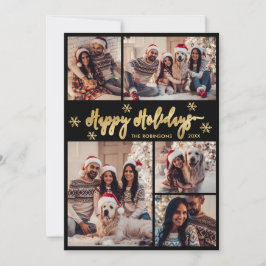 Tarjeta Festiva Black and Gold Snowflake 5 Navidades de Collage de