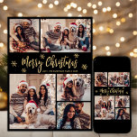 Tarjeta Festiva Black and Gold Snowflake 5 Navidades de Collage de<br><div class="desc">Elegante guión moderno negro y copo de nieve dorado 5 Collages de fotos Merry Christmas Script Tarjeta de vacaciones. Esta festividad, minimalista, fantástica plantilla de cinco (5) fotos de tarjetas de felicitación navideña presenta un collage de fotos de la bonito, un copo de nieve y dice "Feliz Navidad"! El texto...</div>