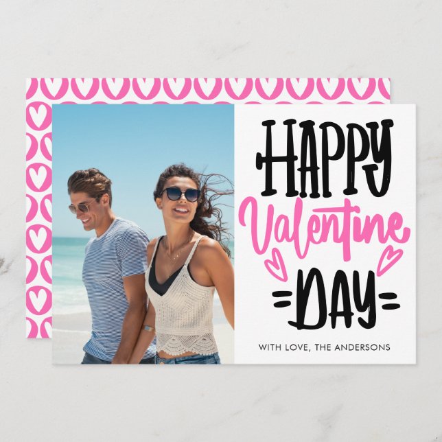 Tarjeta Festiva Black and Pink Happy Valentine's Day Script Photo  (Anverso / Reverso)