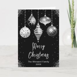 Tarjeta Festiva Black and Silver Ornaments Merry Christmas