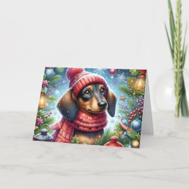 Tarjeta Festiva Black and Tan Dachshund Christmas
