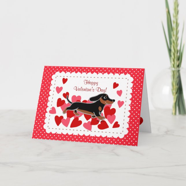 Tarjeta Festiva Black and Tan Dachshund Valentine Personalizado (Anverso)