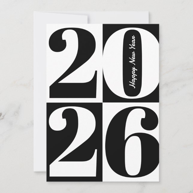 Tarjeta Festiva Black and White Bold Year Blocks Happy New Year (Anverso)