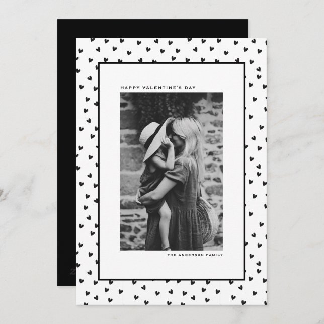 Tarjeta Festiva Black and White Heart Pattern Valentine's Day (Anverso / Reverso)