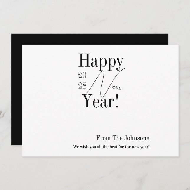Tarjeta Festiva Black and White New Year's Eve (Anverso / Reverso)