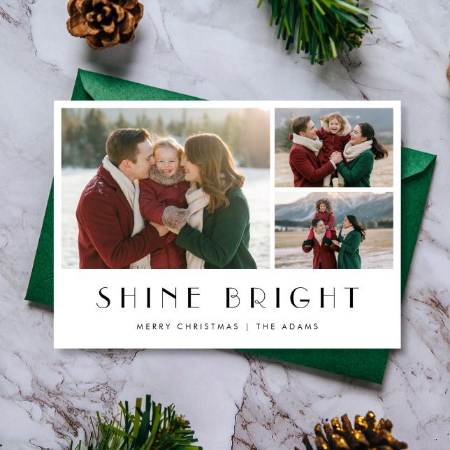 Tarjeta Festiva Black and White Shine Bright Christmas Photo Card (Subido por el creador)