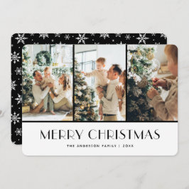 Tarjeta Festiva Black and White Snowflakes Photo Christmas Card