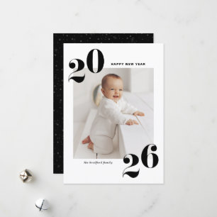 Tarjeta Festiva Black Bold Typography 2025 New Year Photo