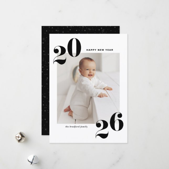 Tarjeta Festiva Black Bold Typography 2025 New Year Photo (Anverso/Reverso In Situ)