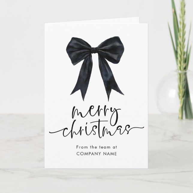 Tarjeta Festiva Black Bow Corporate QR code logo Merry Christmas (Anverso)